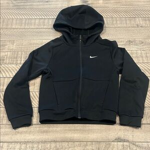 Nike Black Kids Full-Zip Hooded Sweatshirt with White Swoosh